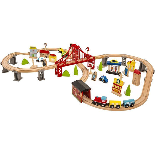 70 PCS Hand Crafted Wooden Train Set Crossing Railway Track Kids Toy